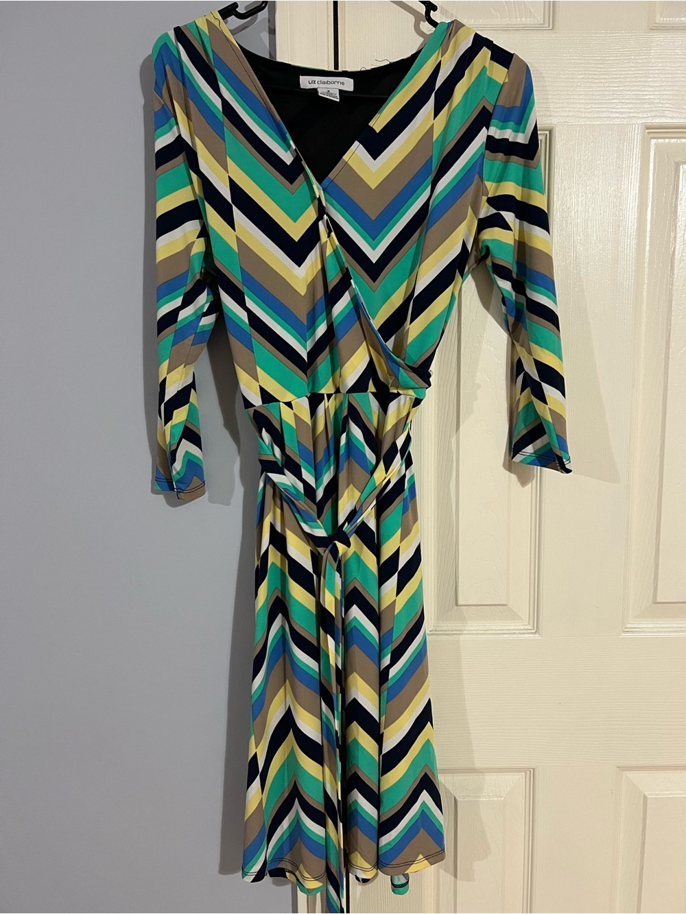 Liz Claiborne Chevron Wrap Dress in Green, Blue, Navy, Cream, Tan